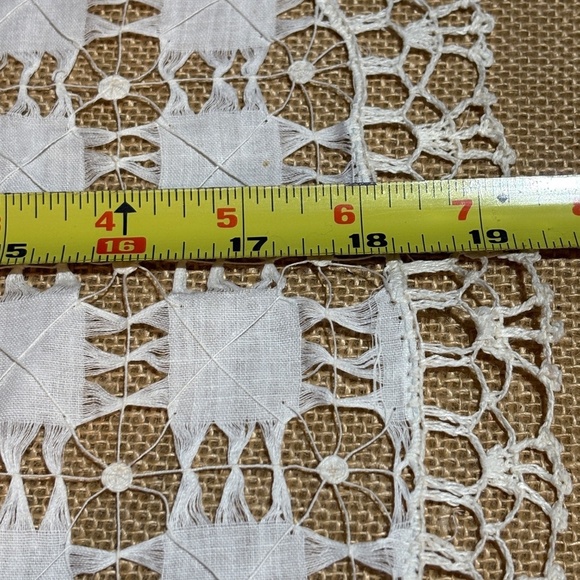 VTG Linen Drawn Pulled Thread Embroidery Lace Doily NEW NWT Crochet border 19" - Picture 7 of 8